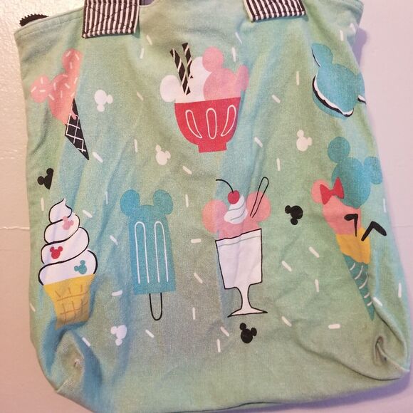 Disney Store Ice Cream Treats Sundae Canvas Tote Bag Green Zips 16" - Picture 4 of 16